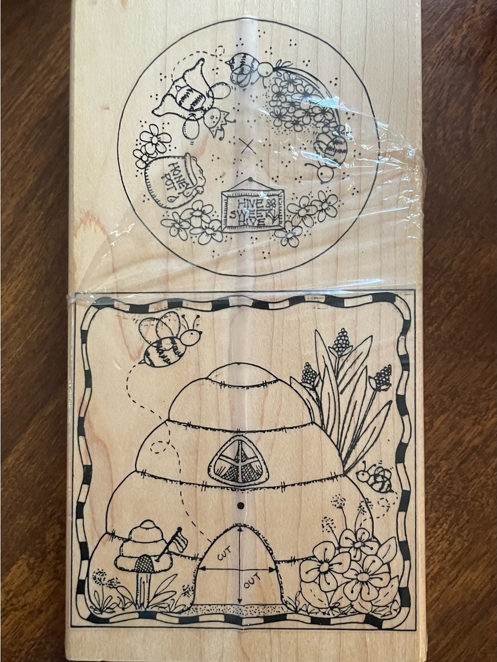 Limited Edition Honey Pot Beehive Wood Mount Vintage Rubber Stamp, NEW